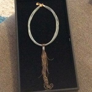 Gray leather with antique gold bead tassel